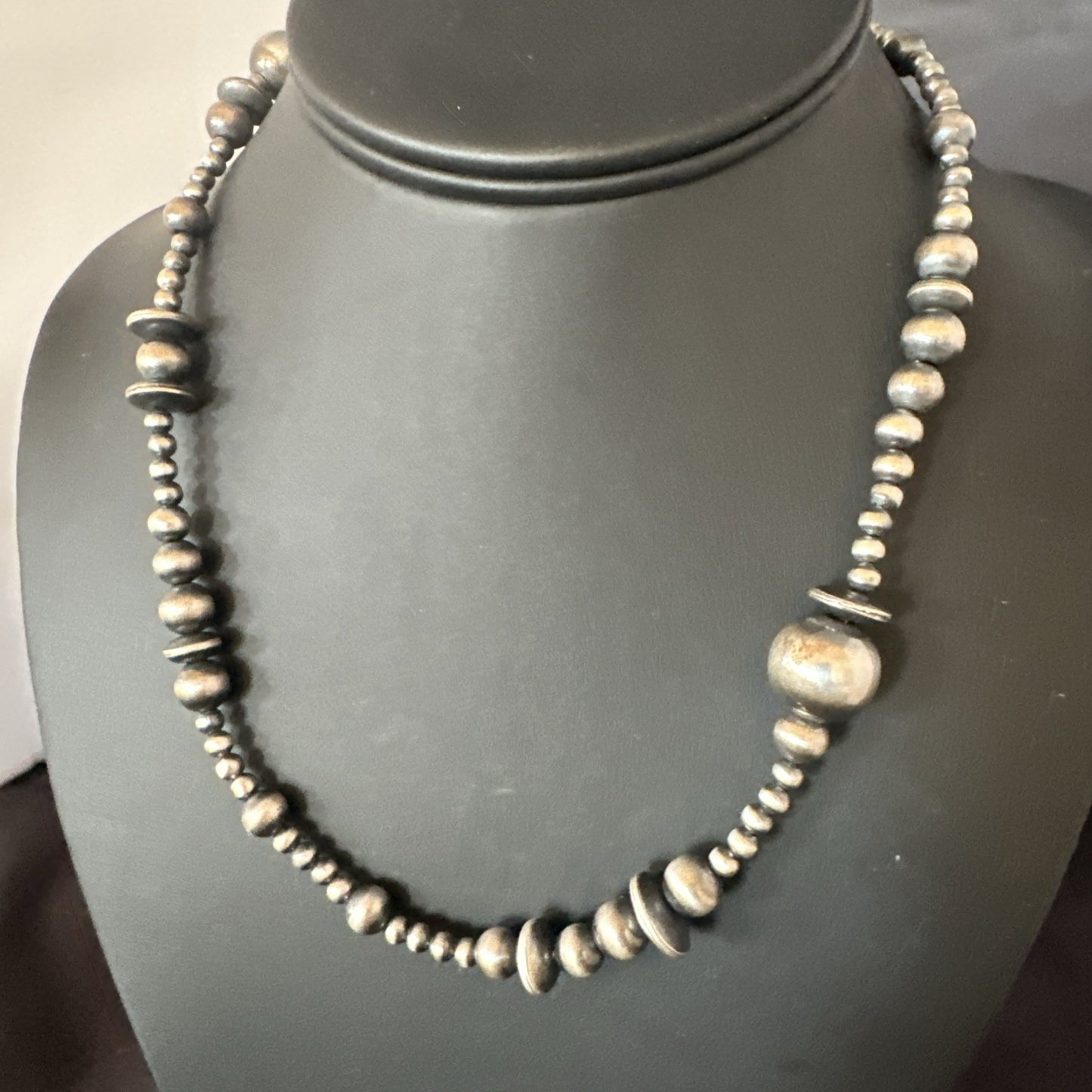 Mixed Bead Sterling Silver Navajo Pearls Necklace 18” 19221