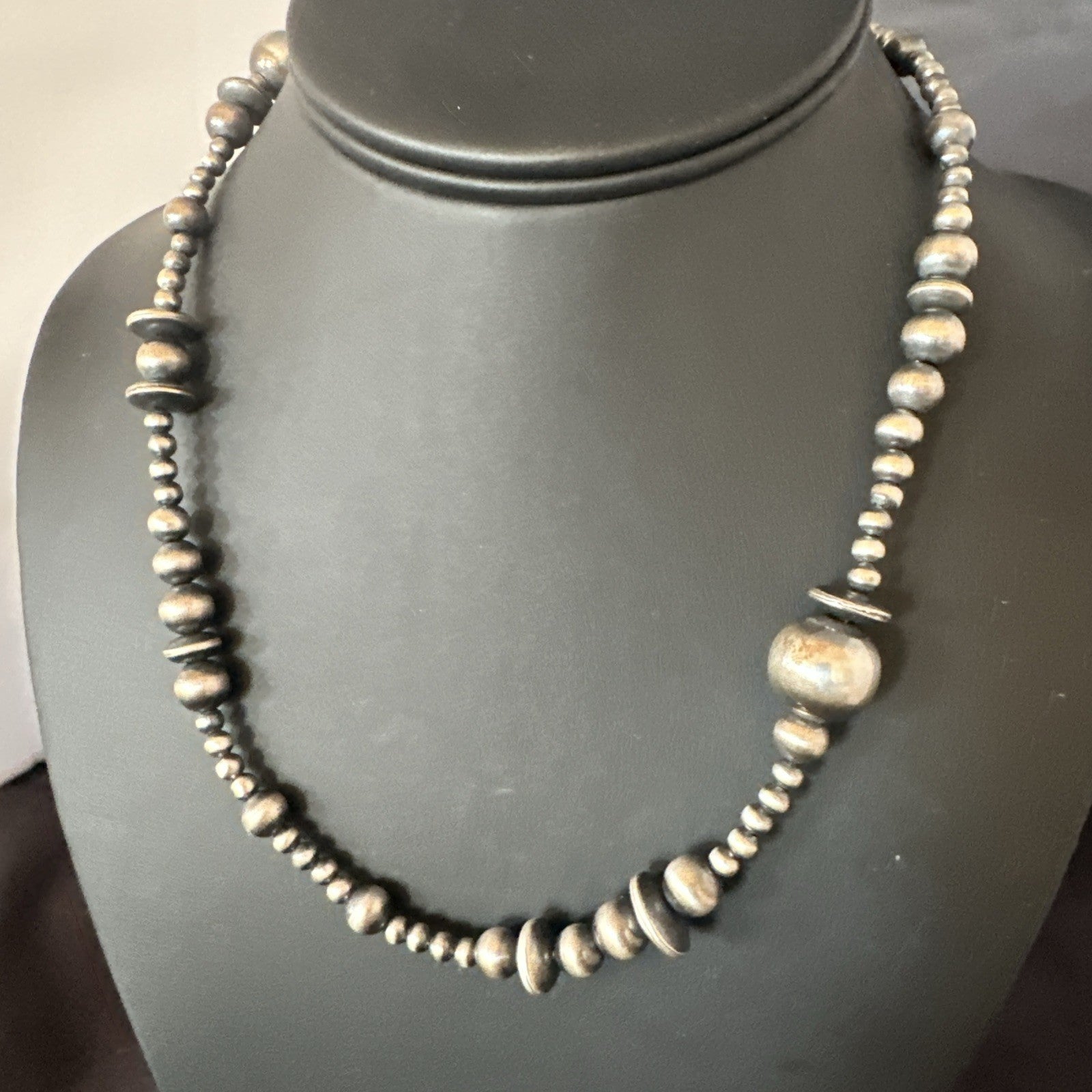 Mixed Bead Sterling Silver Navajo Pearls Necklace 18” 19221