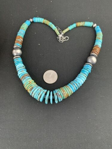 Navajo Blue Green Turquoise Graduated Necklace Sterling Silver 20" 234