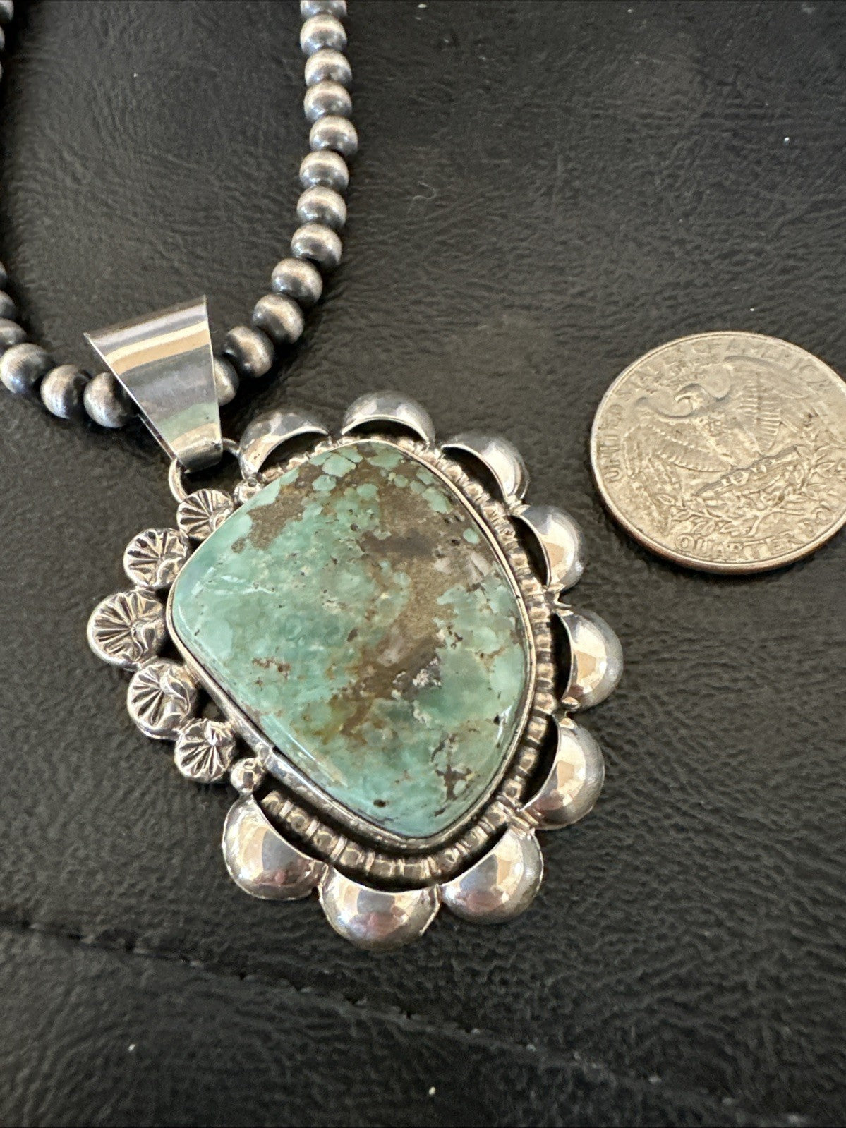 Men Women Green Royston Turquoise Pendant Navajo Sterling Yazzie 19567