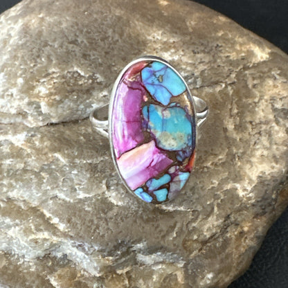 Blue Turquoise Spiny Oyster Southwestern Sterling Silver Ring Size 11 18456