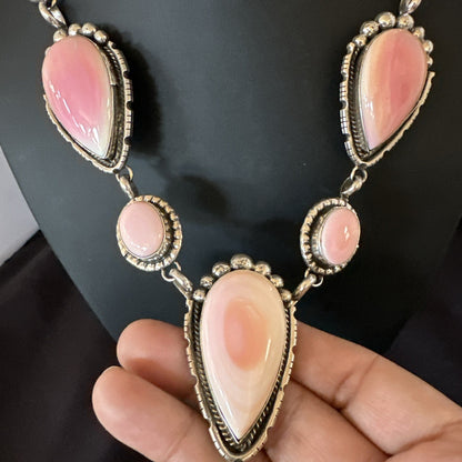 Pink Queen Conch Lariat Necklace Navajo Sterling Silver Pendant 28" 19334