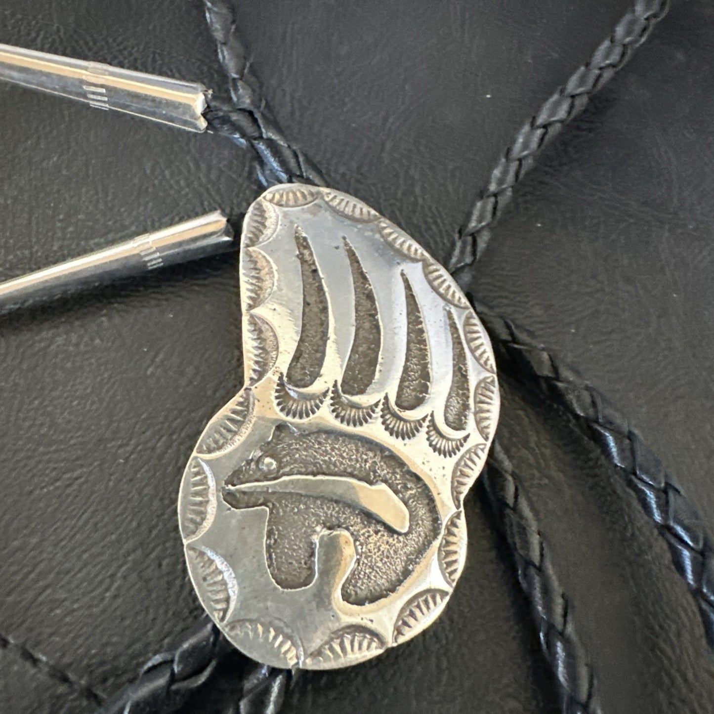 Native American Hopi Mens BearPaw Bolo tie Sterling Silver 2" 19162