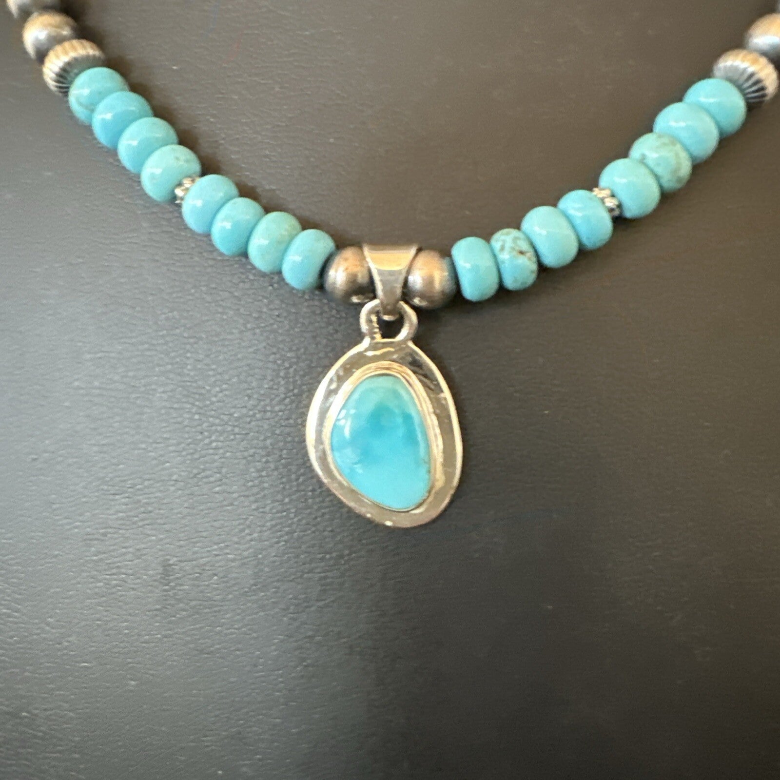 WoMens Blue Kingman Turquoise Pendant Navajo Sterling Silver Necklace 21" 18415