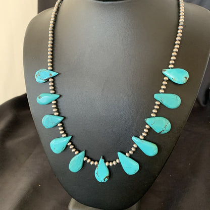 Blue Turquoise Navajo Pearls Sterling Silver Necklace 11480