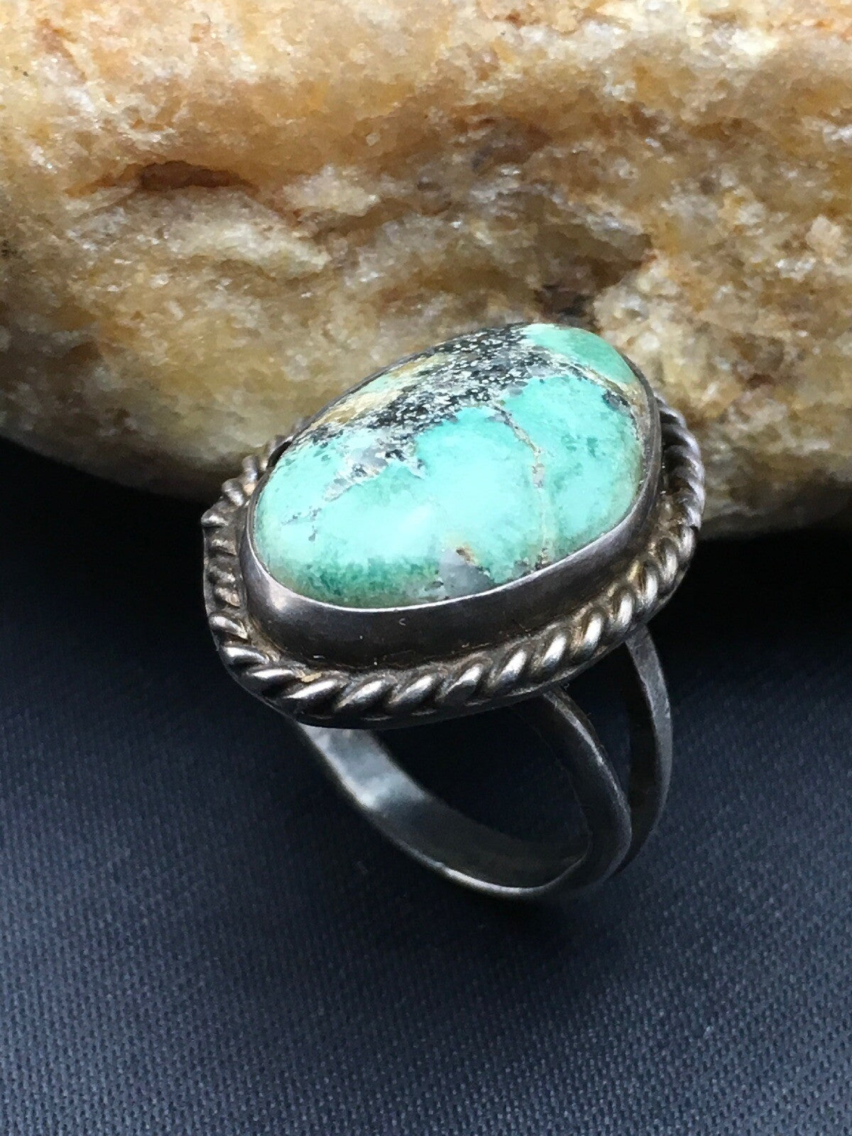 Native Blue Turquoise Navajo Sterling Silver Old Pawn Ring Sz 4.25 4408