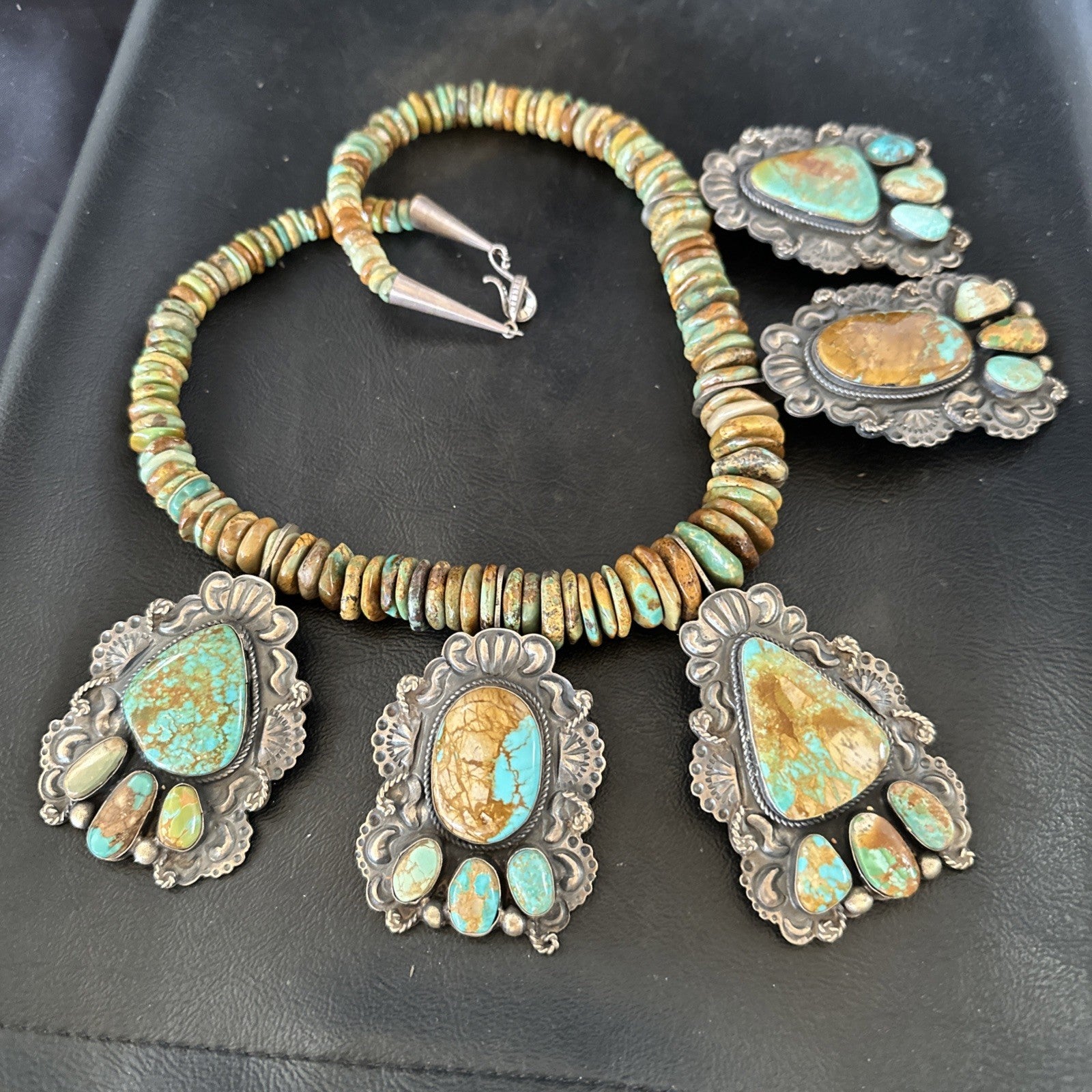 Statement Royston Turquoise Old Pawn 5 Navajo Sterling Silver Necklace 23" 19127