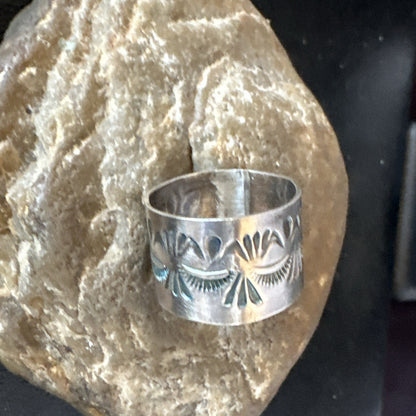 Mens Wedding Wide Band Navajo Stamped Sterling Silver Ring Size 12 19065