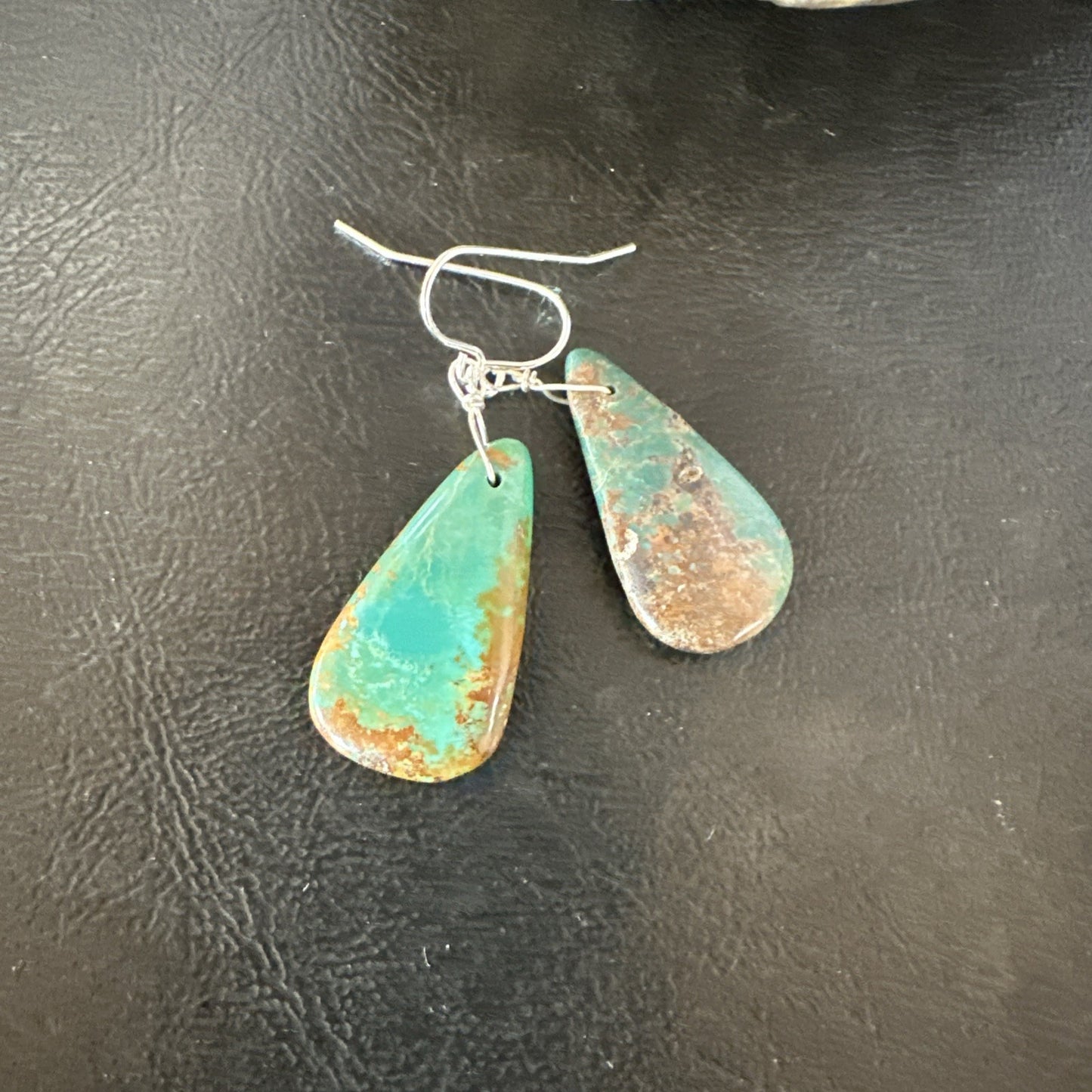 Green Turquoise Teardrop Sterling Silver Beads Navajo Earrings 1" 19041