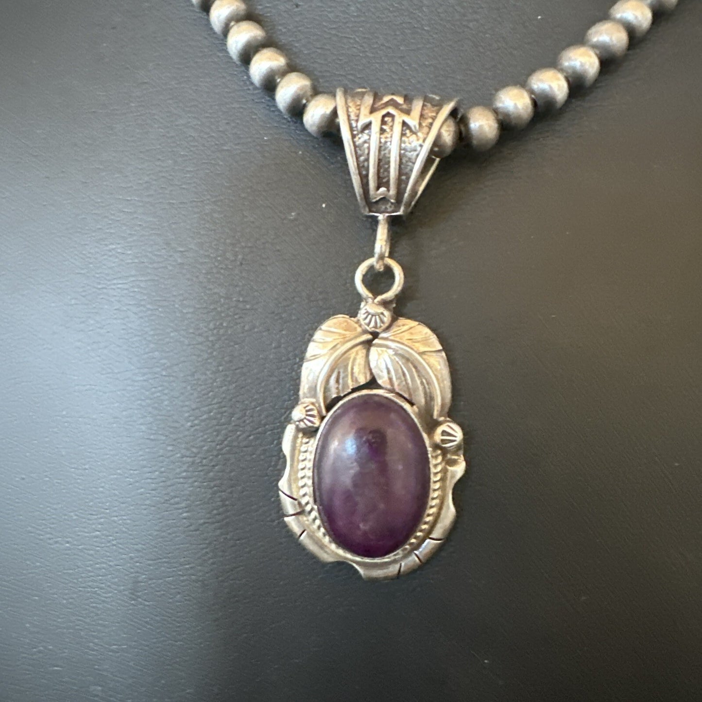 Purple Stone Pendant Navajo Pearls Sterling Silver Necklace 20” 18403