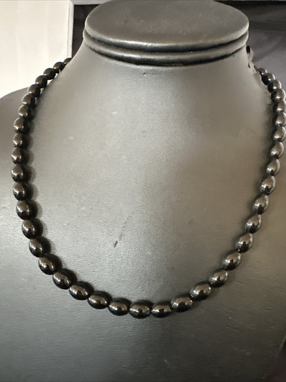 Mens Women Melon Beads Black Onyx Navajo Sterling Silver Necklace 18” 17921