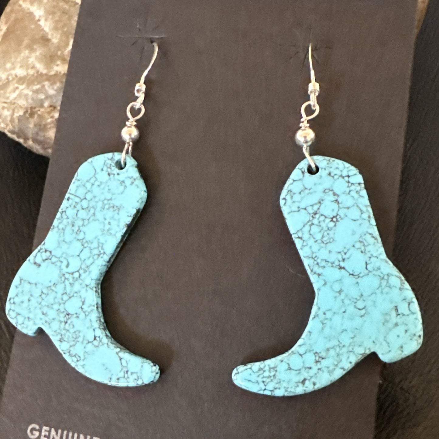 Western Cowboy Boots Navajo Slab Blue Turquoise Sterling Silver Earrings 17875