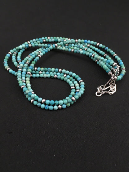 Turquoise 3 Strands Southwestern Sterling Silver Necklace 21" 01097