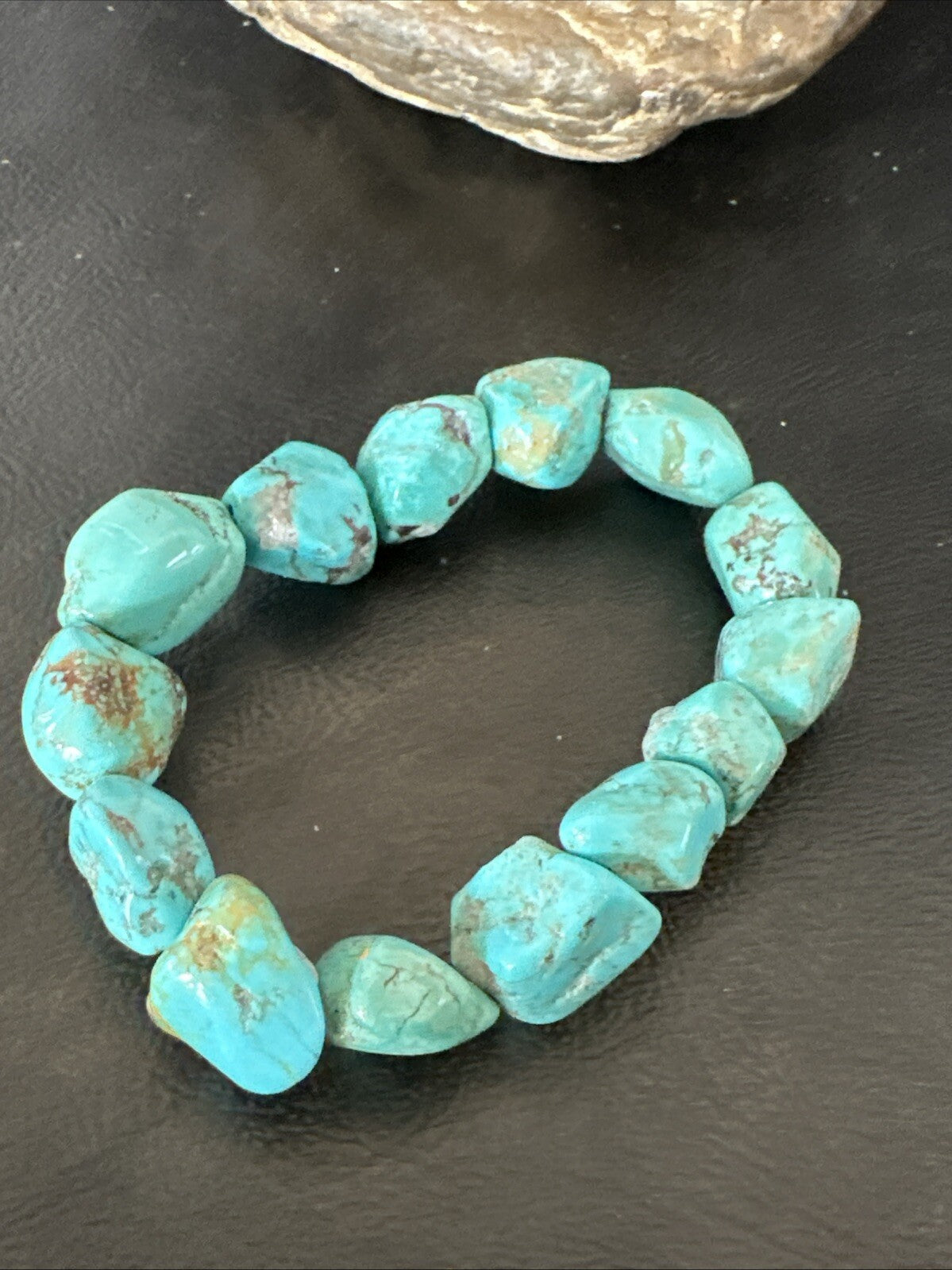 Mens Womens Blue Turquoise Stretch Stone Friendship Bracelet 7" 18869