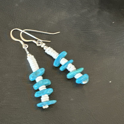 Navajo Blue Kingman Turquoise Nugget Bead Sterling Silver Earrings 17845