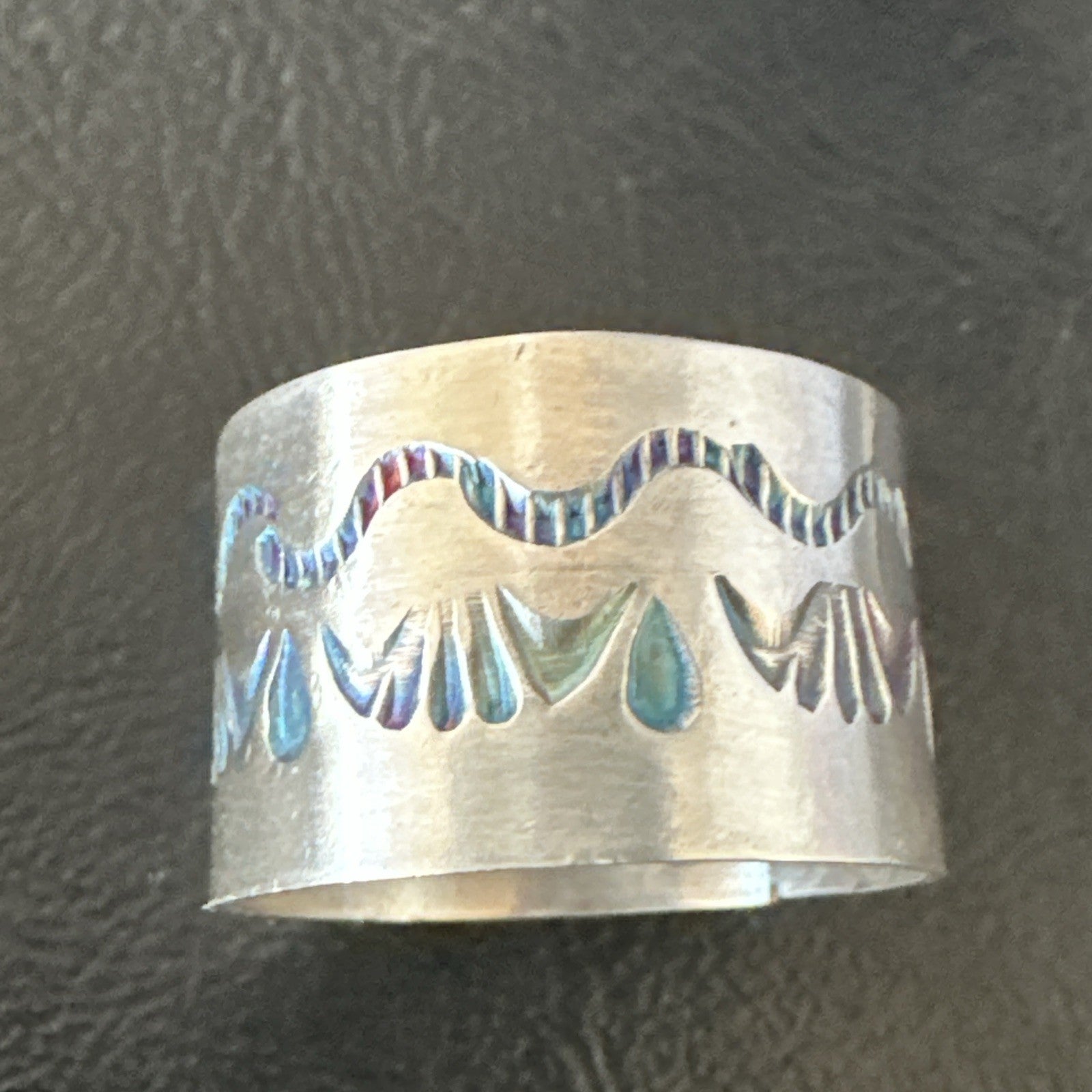 Mens Wedding Wide Band Navajo Stamped Sterling Silver Ring Size 14 19066