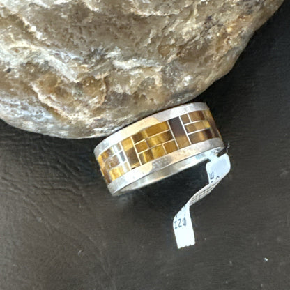 Brown Mens Infinity Band Tigers Eye Navajo Sterling Silver Ring Size 11 19051
