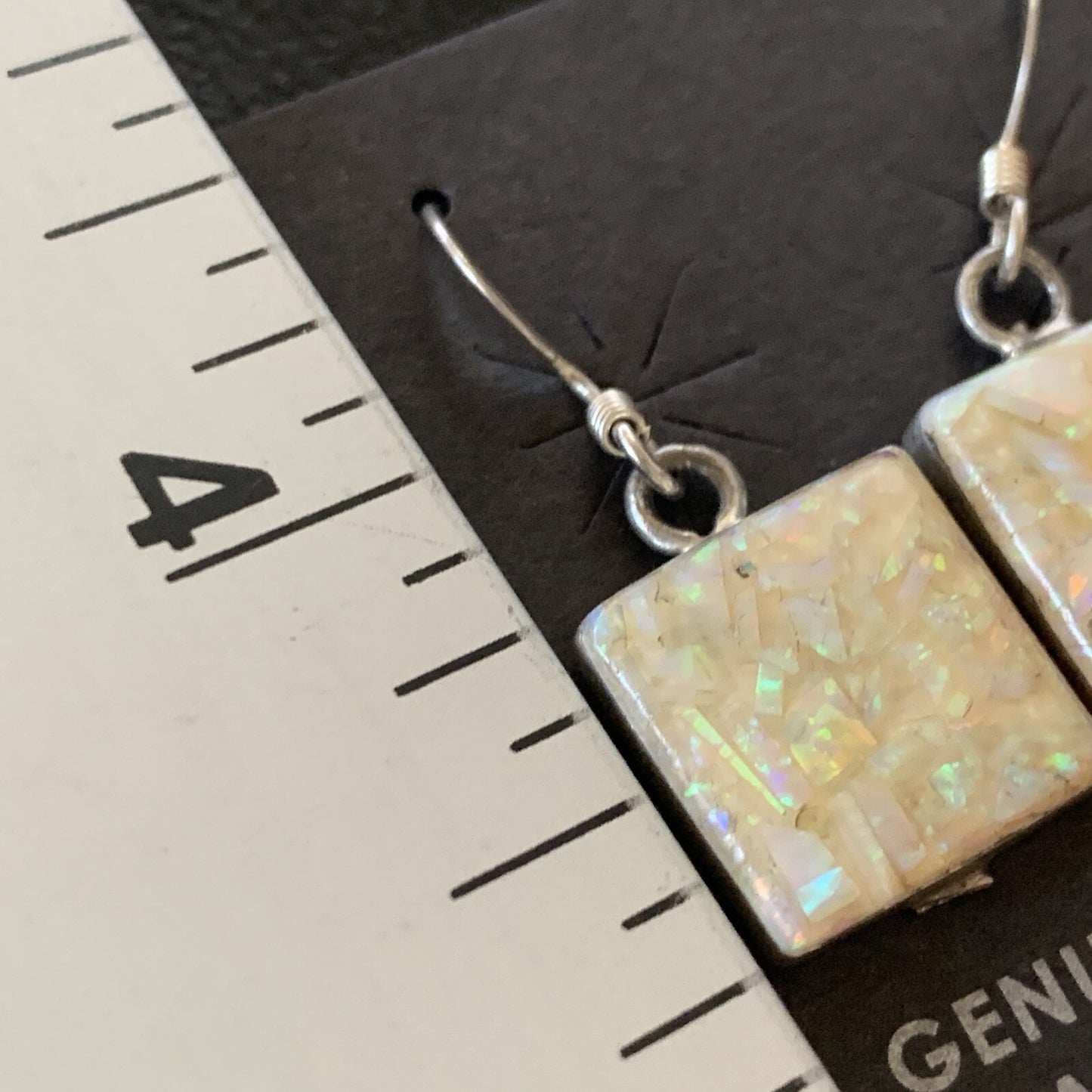 Womens White Opal Inlay Navajo Sterling Silver Dangle Drop Earrings 12768