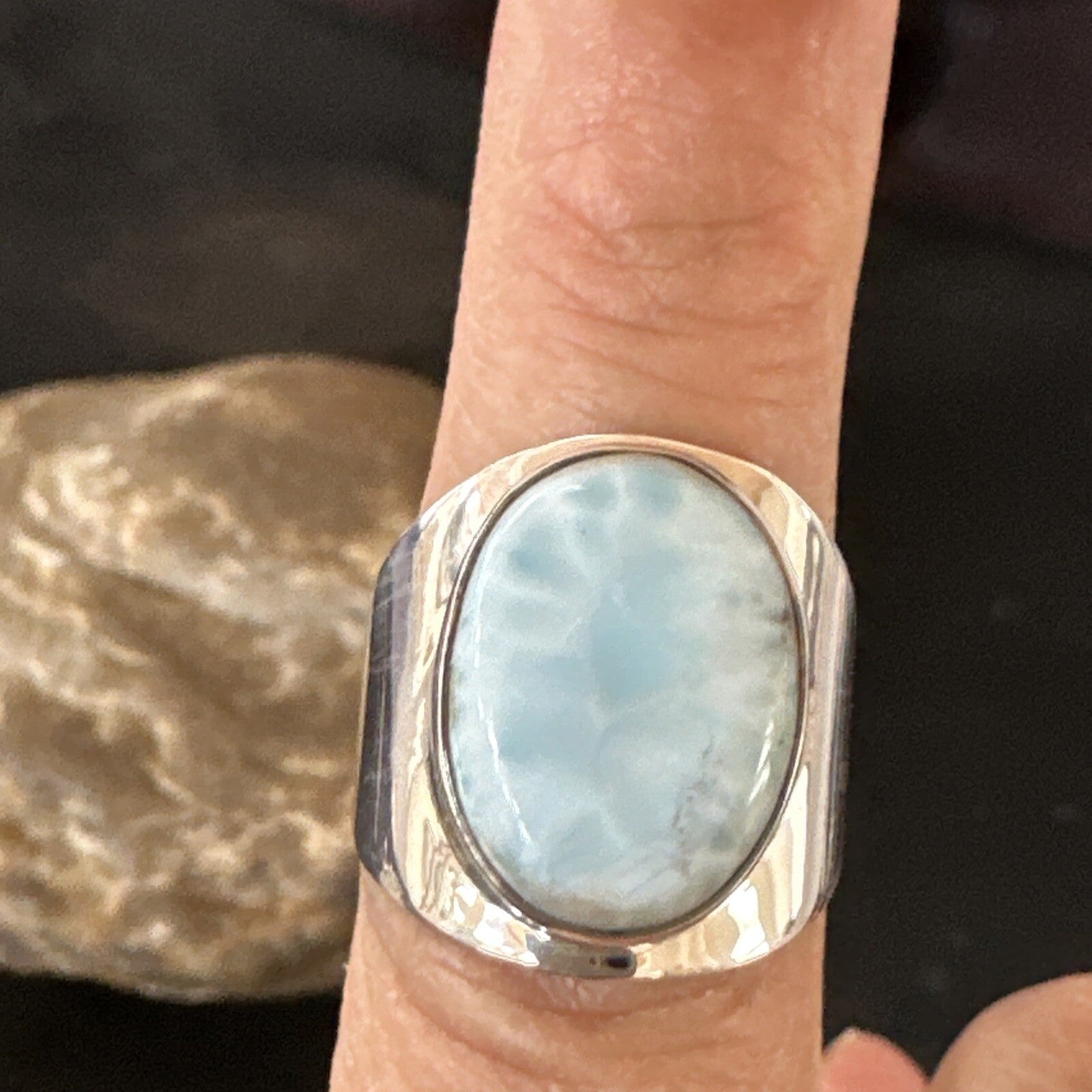Womens Blue Larimar Navajo Sterling Silver Ring Size 8 17670