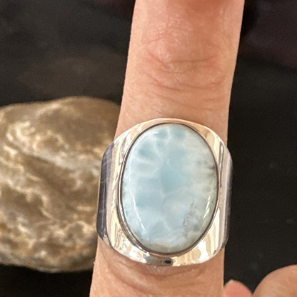 Womens Blue Larimar Navajo Sterling Silver Ring Size 8 17670