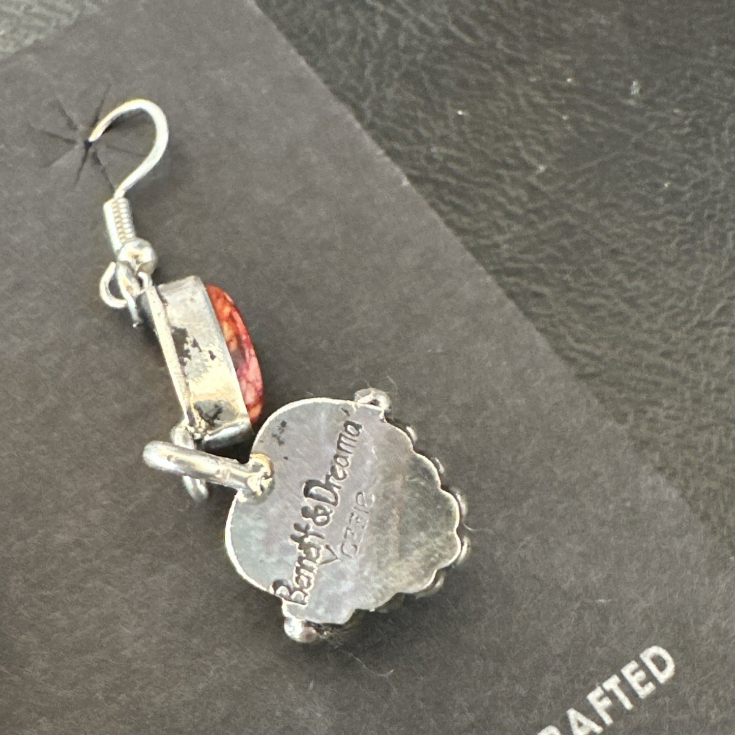 Yazzie Red Heart Spiny Oyster Navajo Sterling Silver Dangle Earrings 19797