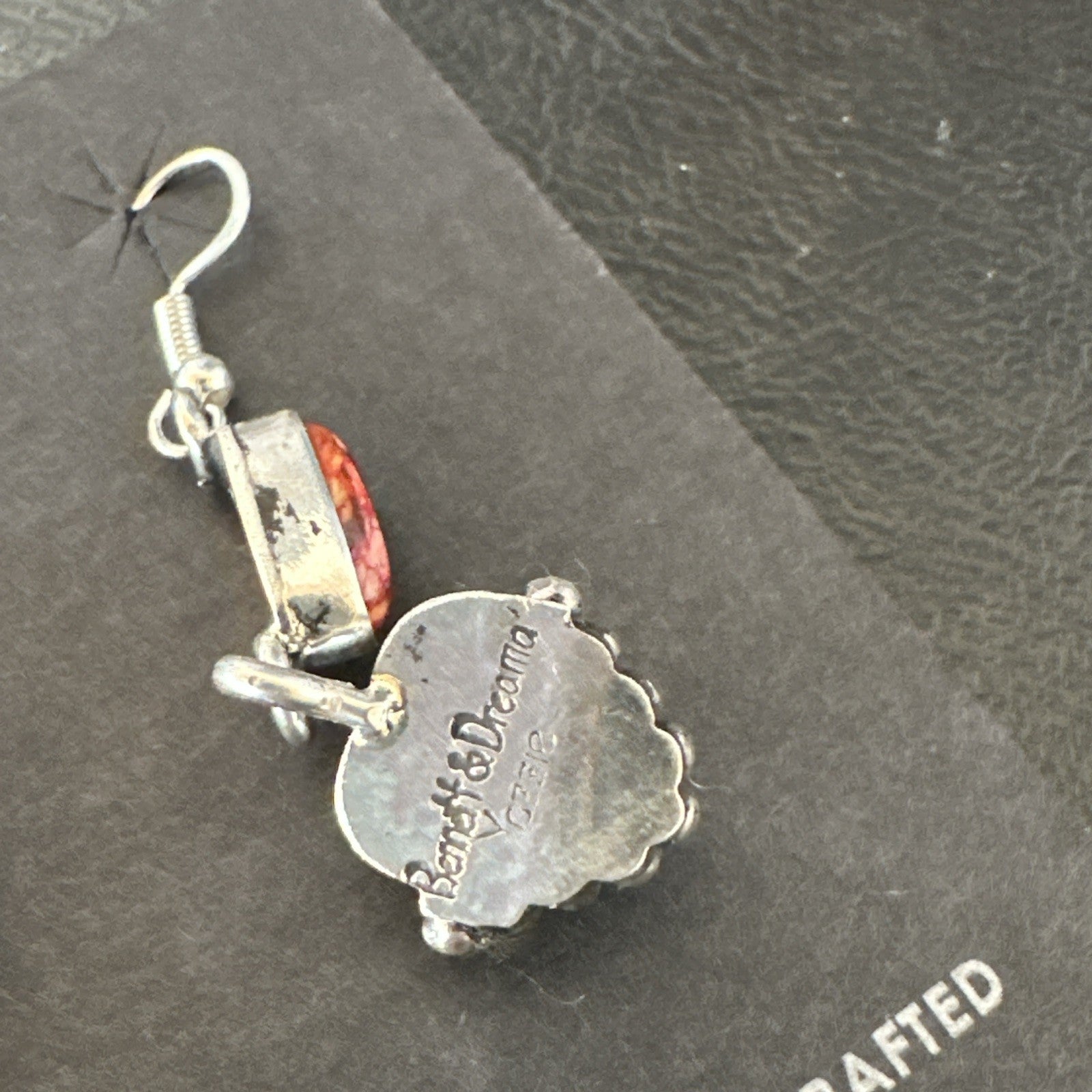 Yazzie Red Heart Spiny Oyster Navajo Sterling Silver Dangle Earrings 19797