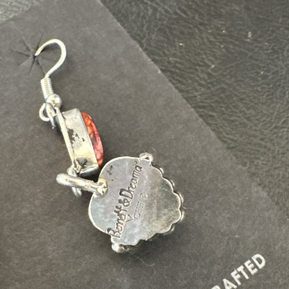 Yazzie Red Heart Spiny Oyster Navajo Sterling Silver Dangle Earrings 19797