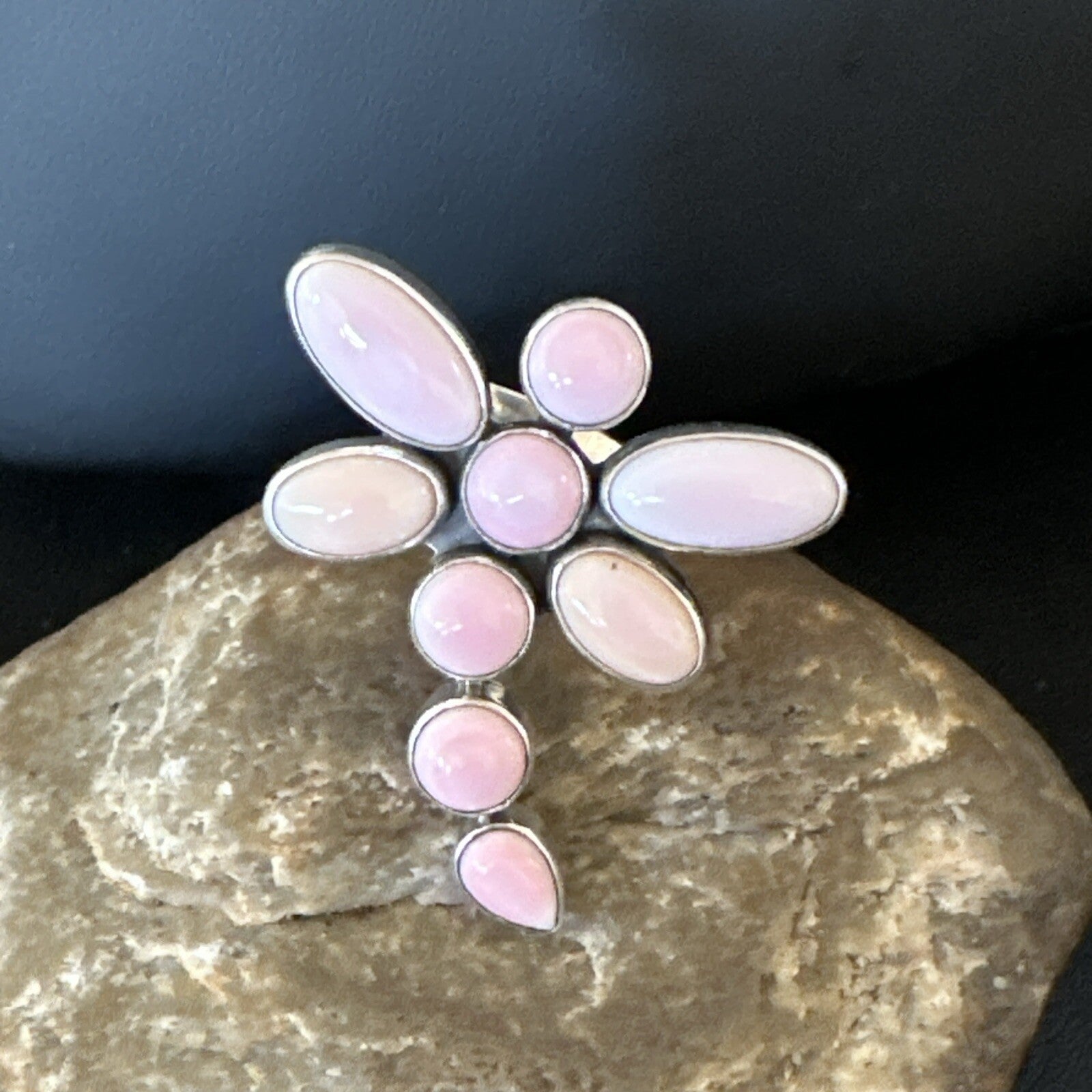 Gorgeous DragonFly Pink Conch Cluster Ring Handmade Adjustable Navajo Sz 8 18778