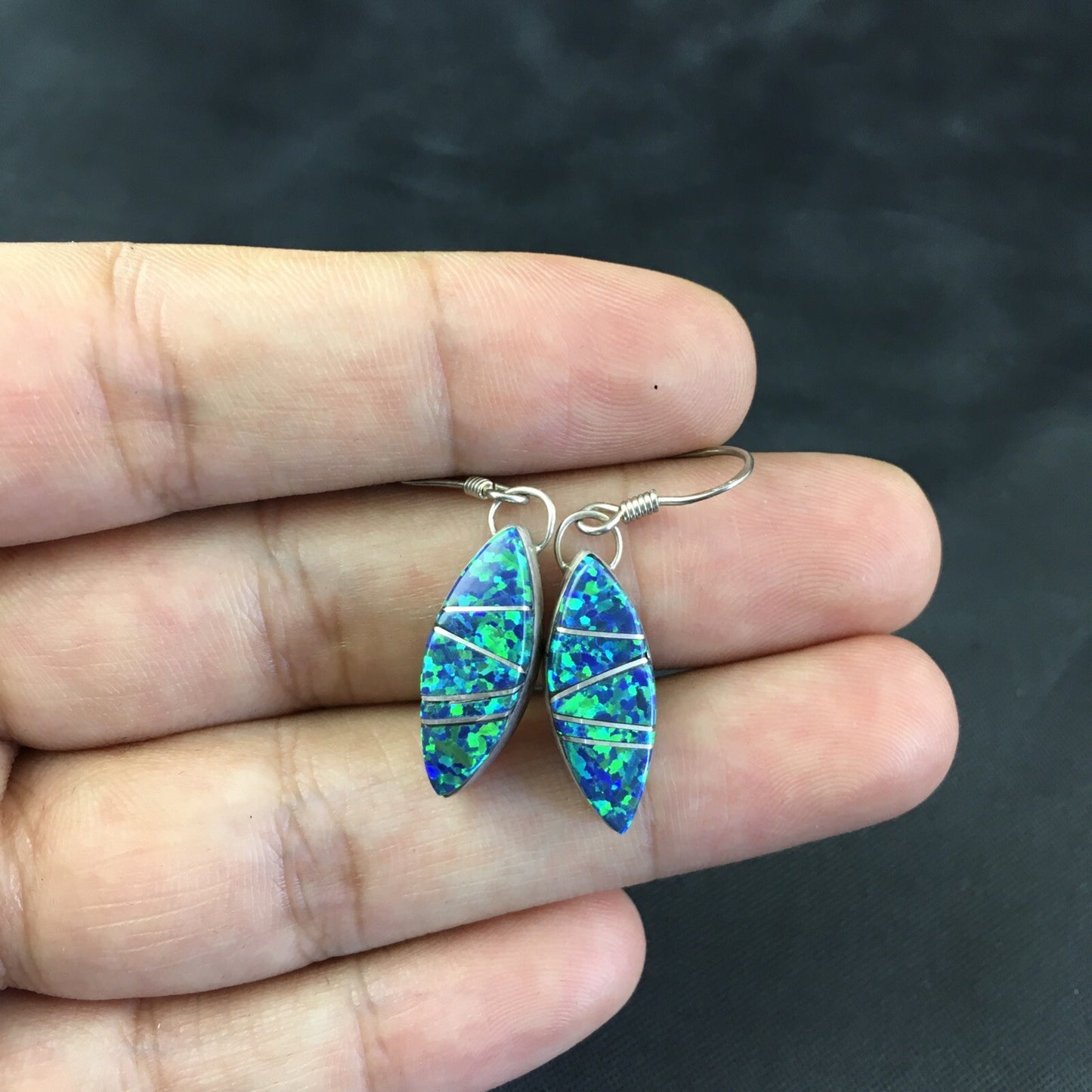 Blue Opal Inlay Navajo Indian Sterling Silver Earrings 2015