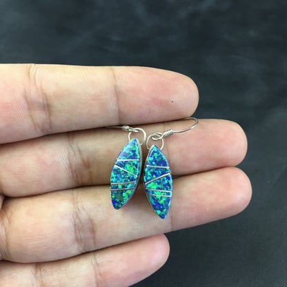 Blue Opal Inlay Navajo Indian Sterling Silver Earrings 2015