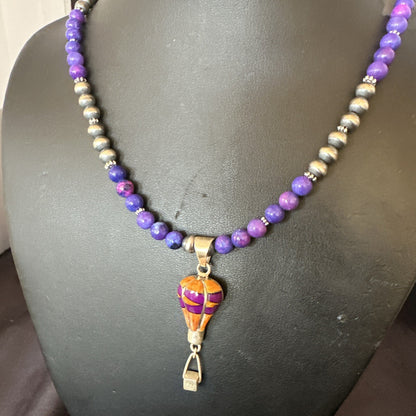 Balloon Orange Spiny Purple Pendant Navajo Sterling Silver Necklace 22" 18344