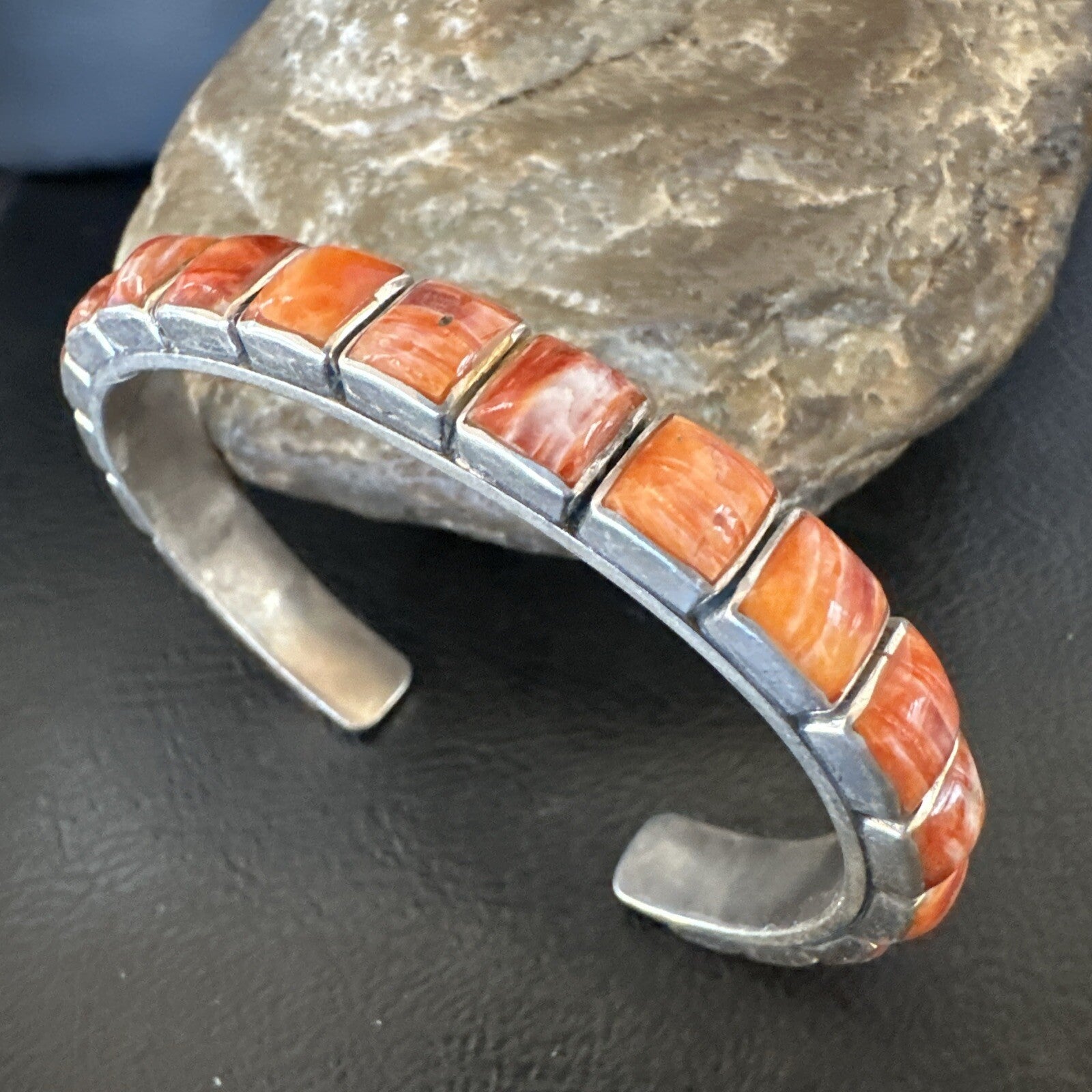 Womens Orange Red Spiny Oyster Southwestern Sterling Silver Cuff Bracelet 18376