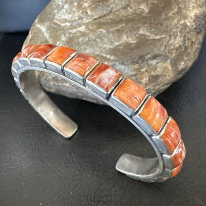 Womens Orange Red Spiny Oyster Southwestern Sterling Silver Cuff Bracelet 18376