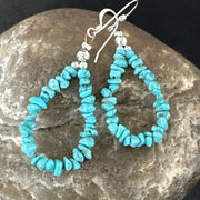 Blue Turquoise Nugget Beads Navajo Earrings 1" | Sterling Silver | Authentic Native American Handmade | 17900