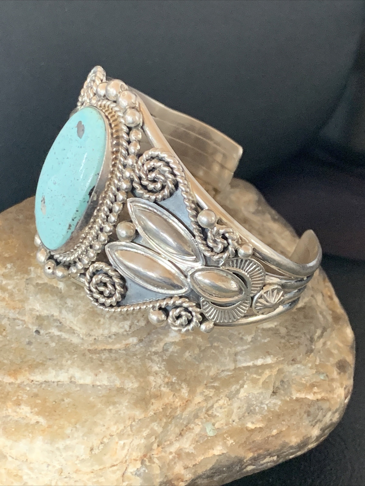 Whitewater Turquoise Sterling Silver Navajo Cuff Bracelet 2088