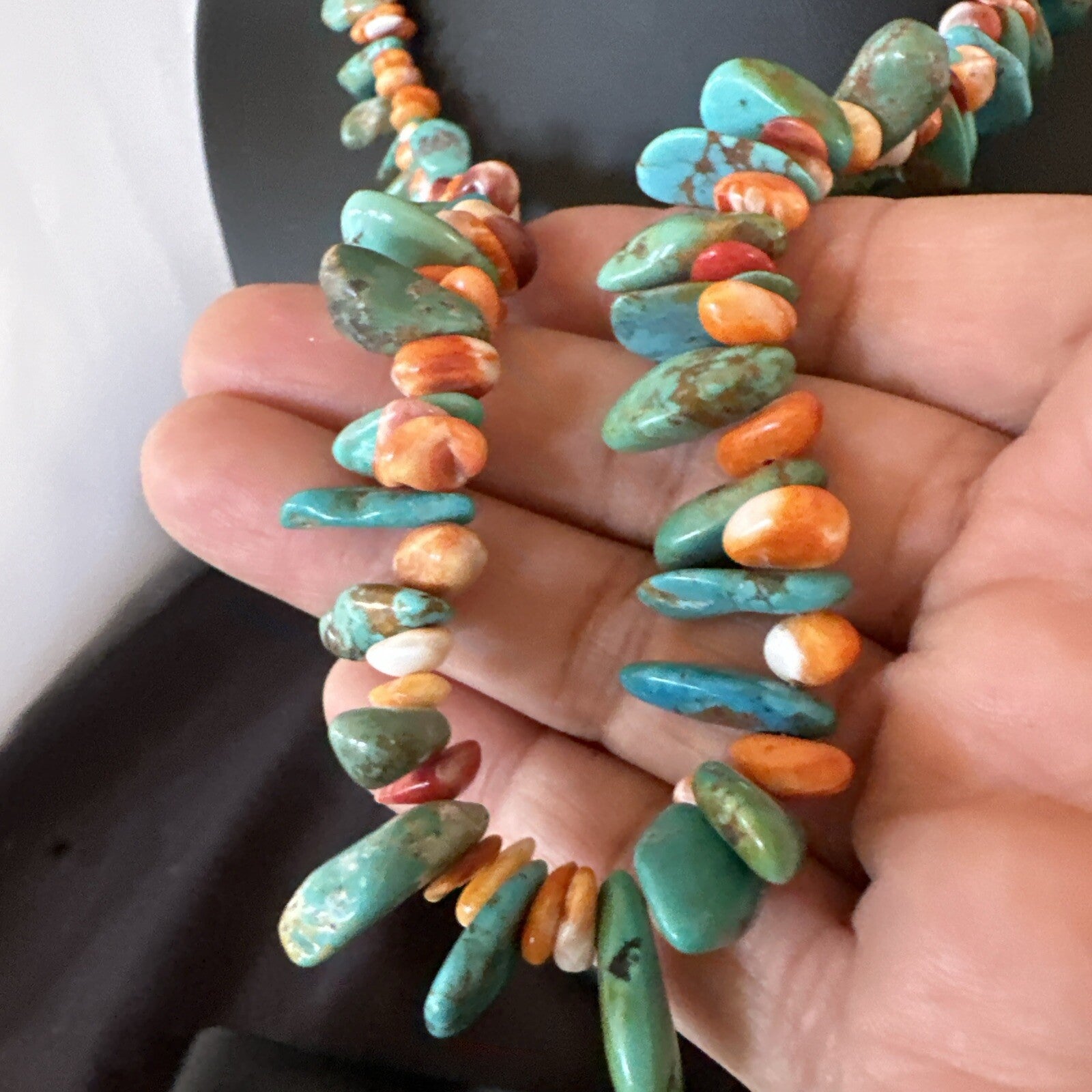 Green Turquoise Spiny Oyster Nugget Sterling Silver Necklace 20" 18091