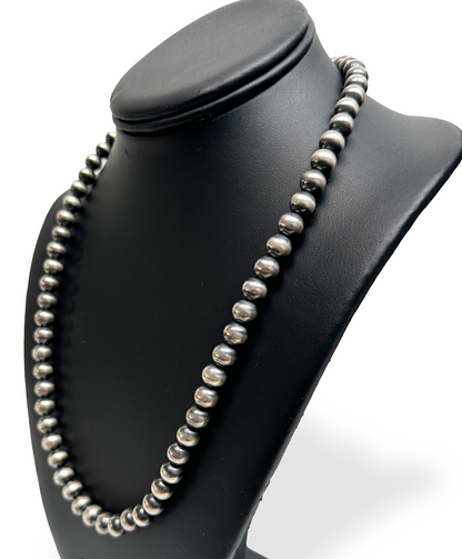 Native American 8mm Sterling Silver Navajo Pearls 20" Single Strand Necklace