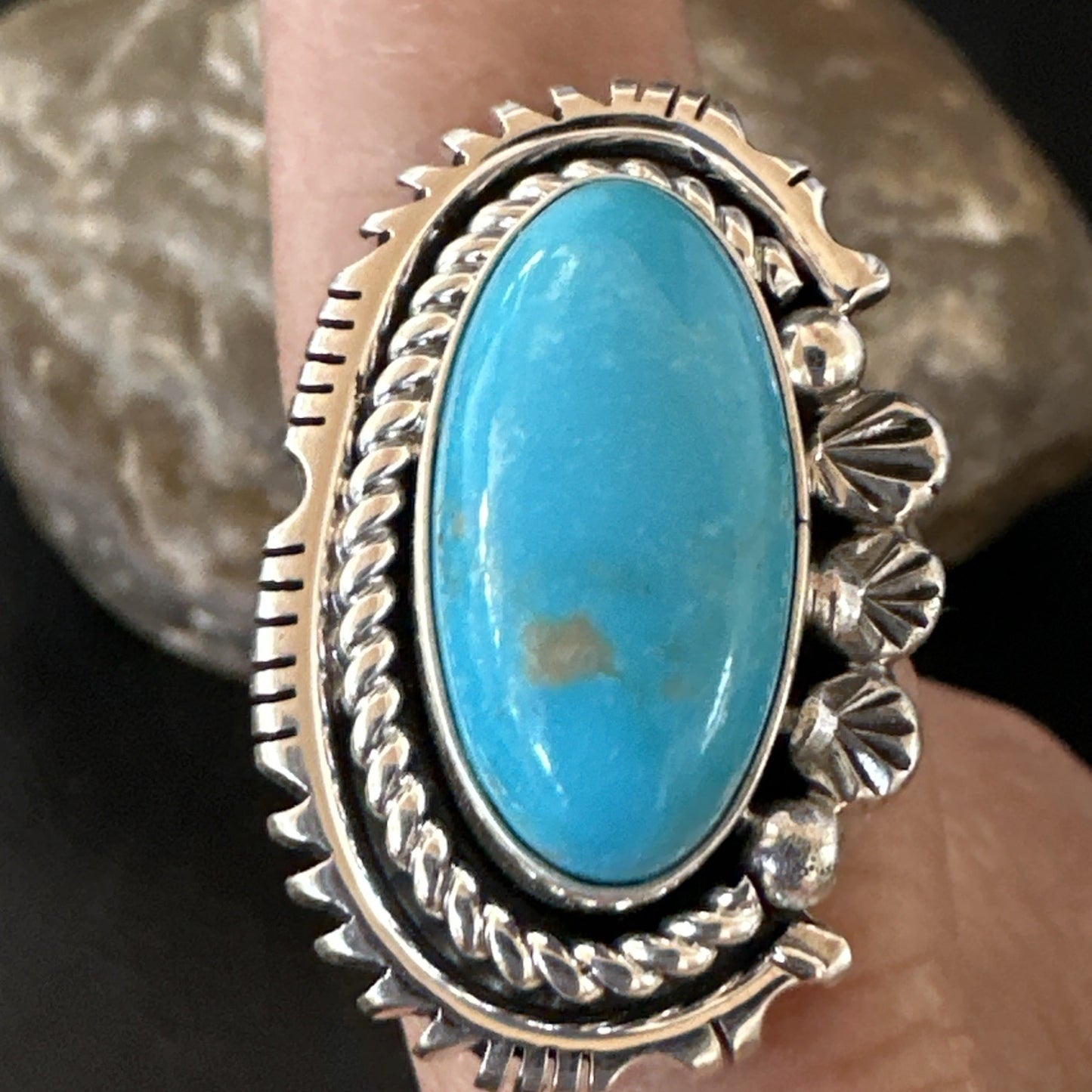Yazzie Handmade Navajo Sterling Silver  Blue Kingman Turquoise Ring Sz 8.5 19627