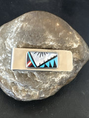 A Zuni Men's Turquoise Spiny Inlay Stainless Money Clip | Sterling Silver | Authentic Native American Handmade | 17834