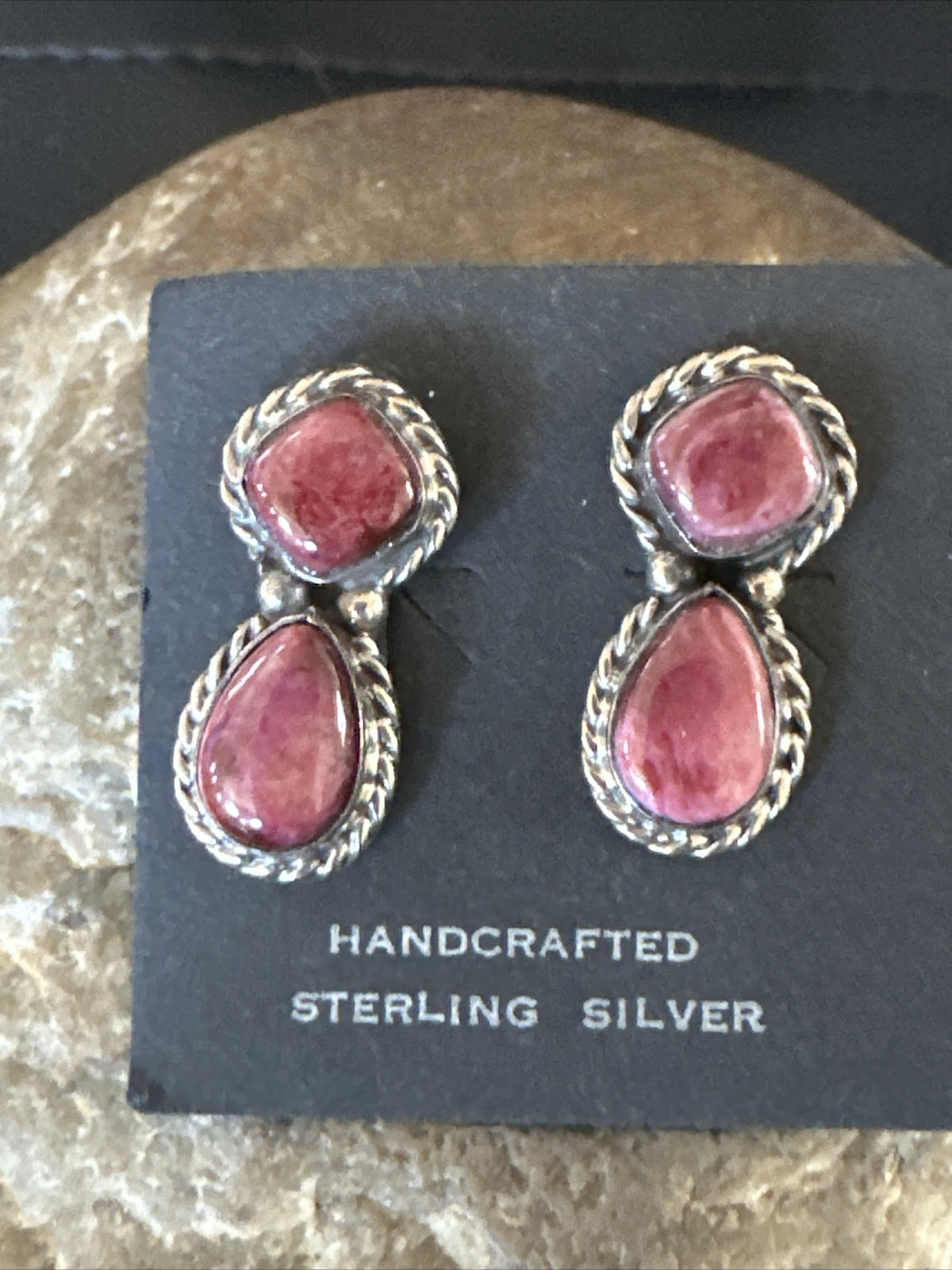 Native Purple Spiny Oyster Navajo Sterling Silver Dangle Earrings 1" 1606