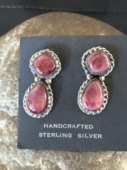 Native Purple Spiny Oyster Navajo Sterling Silver Dangle Earrings 1" 1606