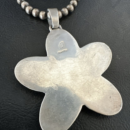 Navajo Apple Sponge Coral Sterling Silver Necklace Pendant 18133