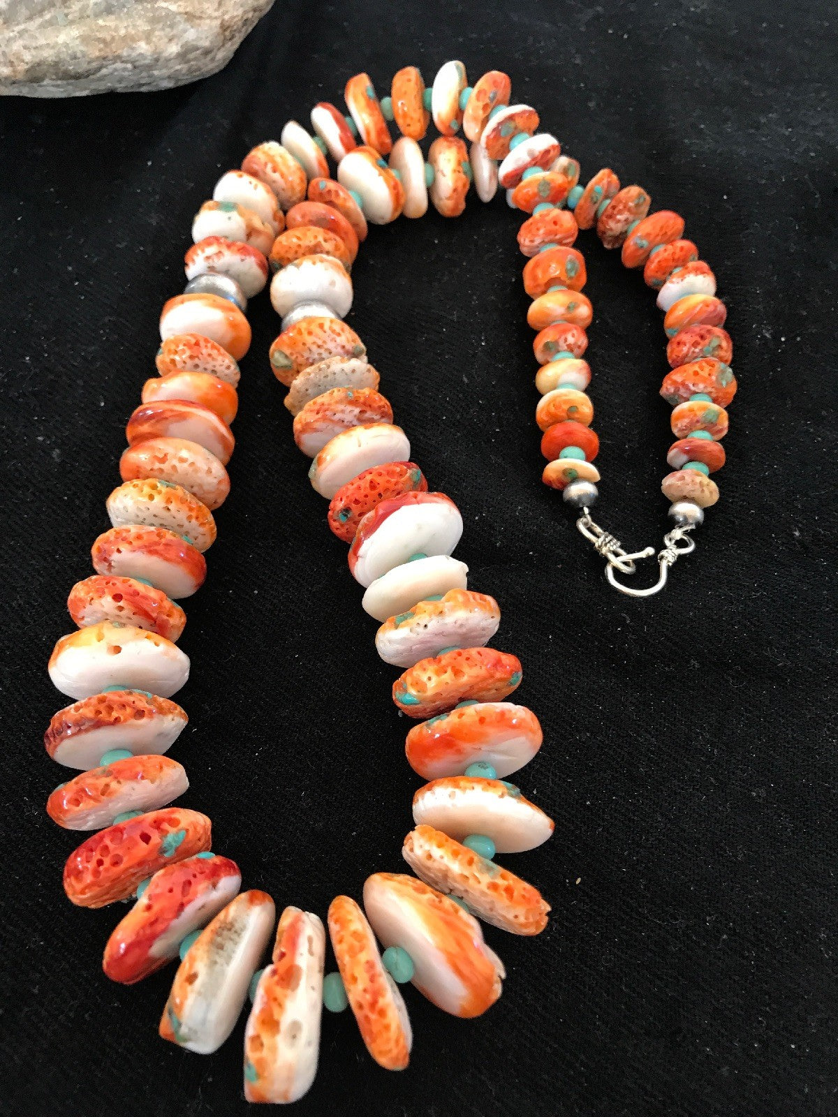 Orange Spiny Oyster Turquoise Navajo Indian Sterling Silver Necklace 22" 03607