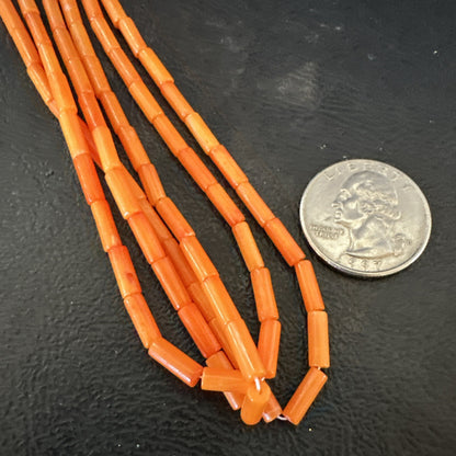 Native American Orange Coral Tubes Sterling Silver 3 Strand Necklace 21" 17821