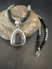 Men's Women's Black Stone Pendant Onyx Beads Necklace | Sterling Silver | Authentic Native American Handmade | 18334