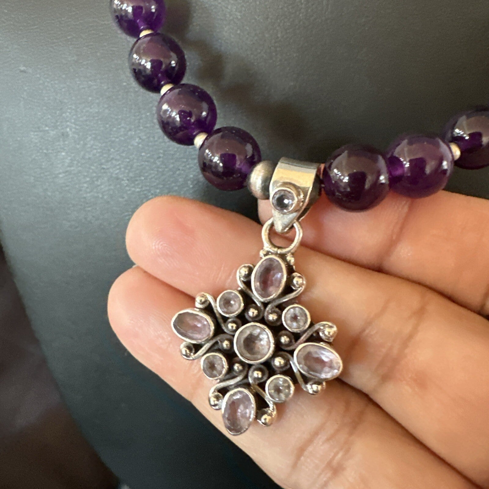 Purple Amethyst Pendant Navajo Sterling Silver Necklace 21" 18256