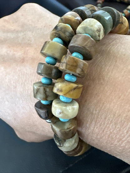 Red Creek Jasper Turquoise Stainless Steel Navajo Silver Bracelet 17909