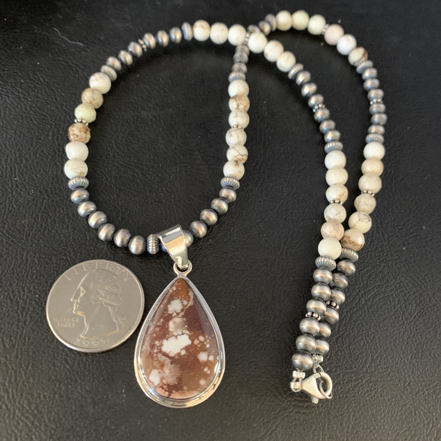 Wild Horse Turquoise Pendant Navajo Pearls Sterling Silver Necklace 20" 13864