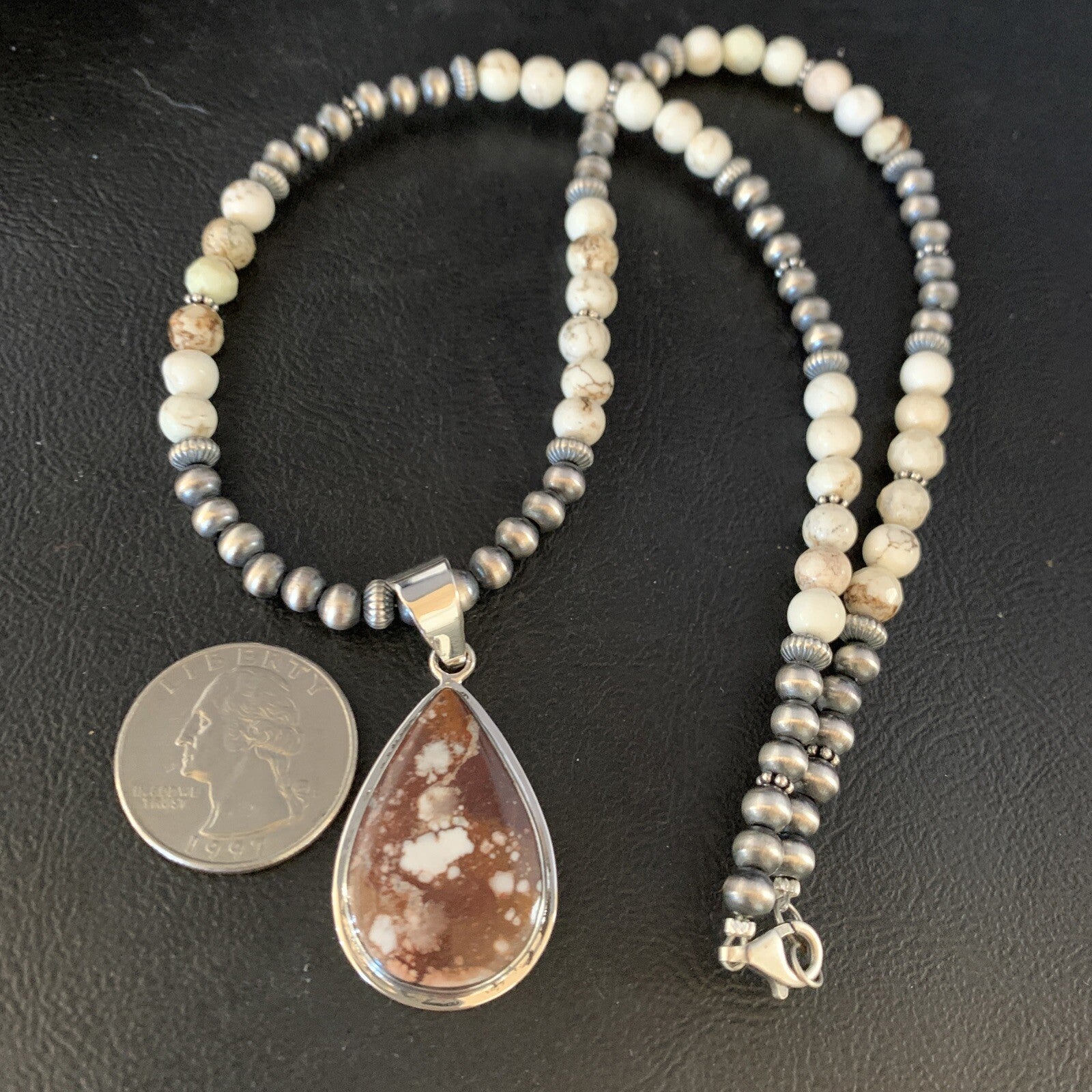 Wild Horse Turquoise Pendant Navajo Pearls Sterling Silver Necklace 20" 13864
