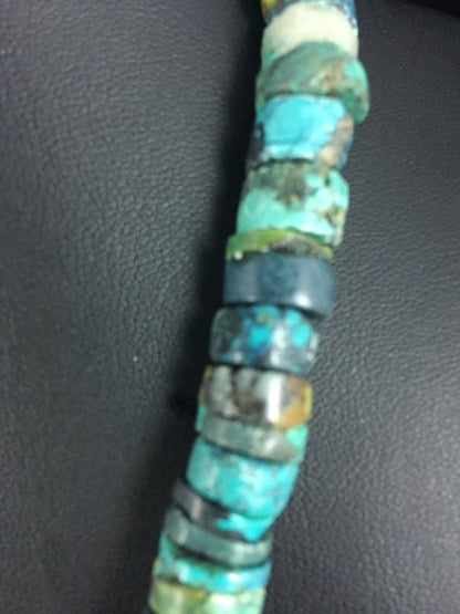 Turquoise Bead 8 mm Heishi Navajo Sterling Silver Necklace 20” 1135